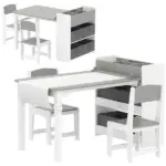 Kids Desk and Chair Set with Paper Roll, Kids Activity Craft Table with Storage Shelves and Drawers, Gray - Image 12