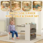 Kids Desk and Chair Set with Paper Roll, Kids Activity Craft Table with Storage Shelves and Drawers, Gray - Image 4