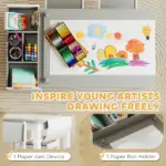 Kids Desk and Chair Set with Paper Roll, Kids Activity Craft Table with Storage Shelves and Drawers, Gray - Image 5