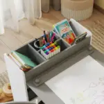 Kids Desk and Chair Set with Paper Roll, Kids Activity Craft Table with Storage Shelves and Drawers, Gray - Image 9