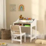 Kids Desk and Chair Set with Storage and Shelves, for Bedroom and Study Room, Gift for 3-8 Years Old, Natural Wood - Image 2