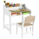 Kids Desk and Chair Set with Storage and Shelves, for Bedroom and Study Room, Gift for 3-8 Years Old, Natural Wood - Image 11