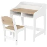 Kids Desk and Chair Set with Storage and Shelves, for Bedroom and Study Room, Gift for 3-8 Years Old, Natural Wood