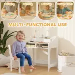 Kids Desk and Chair Set with Storage and Shelves, for Bedroom and Study Room, Gift for 3-8 Years Old, Natural Wood - Image 4