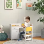 Kids Desk and Chair Set with Storage, White Study Desk for School, Student Writing Desk - Image 2