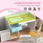 Kids Desk and Chair Set with Storage, White Study Desk for School, Student Writing Desk - Image 4