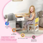 Kids Desk and Chair Set with Storage, White Study Desk for School, Student Writing Desk - Image 6