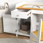 Kids Desk and Chair Set with Storage, White Study Desk for School, Student Writing Desk - Image 9
