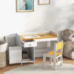 Kids Desk and Chair Set with Storage, White Study Desk for School, Student Writing Desk - Image 10