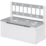 Kids Toy Storage Bench with Backrest and Safety Hinge, White and Gray - Image 11