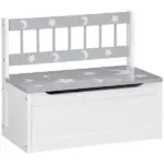 Kids Toy Storage Bench with Backrest and Safety Hinge, White and Gray