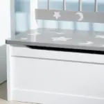 Kids Toy Storage Bench with Backrest and Safety Hinge, White and Gray - Image 9