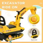 Kids Excavator Toy with Rotatable Digging and Storage Bucket, Kids Ride-on Construction Car for 3-8 Years Old, Yellow and Black - Image 4