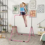 Qaba Kids Folding Gymnastics Bar, Adjustable Height, Bubble Gum Pink - Image 2