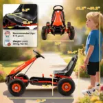 Kids Go Kart, Pedal Car with Adjustable Seat, EVA Wheels, Brake, for Boys and Girls Aged 3-8 Years Old, Red - Image 3