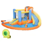 Outsunny Kids Inflatable Water Slide 5-in-1 Bounce House Water Park Jumping Castle with Water Pool, Slide, Climbing Walls and 450W Air Blower