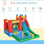 Outsunny 5-in-1 Kids Inflatable Water Slide Bounce House with Pool and 450W Air Blower - Image 4