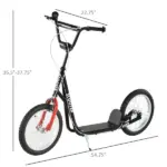 Kids Kick Scooter, Black, Adjustable Handlebar, Dual Rear Brakes, Inflatable Wheels - Image 3