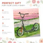 Kids Kick Scooter, Black, Adjustable Handlebar, Dual Rear Brakes, Inflatable Wheels - Image 5