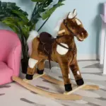 Kids Metal Plush Rocking Horse with Nursery Rhyme Music, Soothing and Entertaining Rocker for Boys and Girls, Dark Brown - Image 2