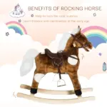 Kids Metal Plush Rocking Horse with Nursery Rhyme Music, Soothing and Entertaining Rocker for Boys and Girls, Dark Brown - Image 6