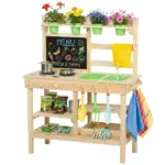 Kids Mud Kitchen, Outdoor Wooden Play Kitchen with Kitchenware and Garden Tools, Pretend Play Outdoor Toys, Natural - Image 11