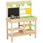 Kids Mud Kitchen, Outdoor Wooden Play Kitchen with Kitchenware and Garden Tools, Pretend Play Outdoor Toys, Natural