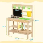 Kids Mud Kitchen, Outdoor Wooden Play Kitchen with Kitchenware and Garden Tools, Pretend Play Outdoor Toys, Natural - Image 3