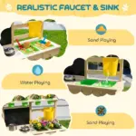 Kids Mud Kitchen, Outdoor Wooden Play Kitchen with Kitchenware and Garden Tools, Pretend Play Outdoor Toys, Natural - Image 4