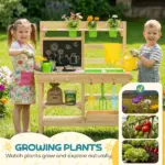 Kids Mud Kitchen, Outdoor Wooden Play Kitchen with Kitchenware and Garden Tools, Pretend Play Outdoor Toys, Natural - Image 5