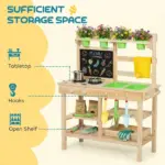 Kids Mud Kitchen, Outdoor Wooden Play Kitchen with Kitchenware and Garden Tools, Pretend Play Outdoor Toys, Natural - Image 7