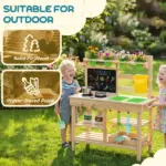 Kids Mud Kitchen, Outdoor Wooden Play Kitchen with Kitchenware and Garden Tools, Pretend Play Outdoor Toys, Natural - Image 8