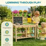 Kids Mud Kitchen, Outdoor Wooden Play Kitchen with Kitchenware and Garden Tools, Pretend Play Outdoor Toys, Natural - Image 9