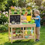 Kids Mud Kitchen, Outdoor Wooden Play Kitchen with Kitchenware and Garden Tools, Pretend Play Outdoor Toys, Natural - Image 10