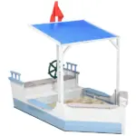 Kids Sandboat Sandbox with Bench Seats and UV Resistant Canopy, Blue