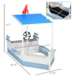 Kids Sandboat Sandbox with Bench Seats and UV Resistant Canopy, Blue - Image 3