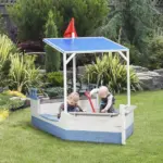 Kids Sandboat Sandbox with Bench Seats and UV Resistant Canopy, Blue - Image 10