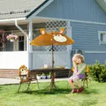 Kids Outdoor Table and Chair Set with Folding Chairs and Adjustable Umbrella, Ages 3 to 6 - Image 2