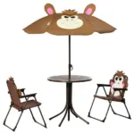Kids Outdoor Table and Chair Set with Folding Chairs and Adjustable Umbrella, Ages 3 to 6 - Image 11