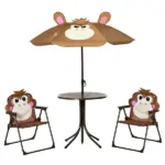 Kids Outdoor Table and Chair Set with Folding Chairs and Adjustable Umbrella, Ages 3 to 6