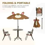 Kids Outdoor Table and Chair Set with Folding Chairs and Adjustable Umbrella, Ages 3 to 6 - Image 4