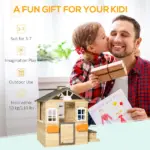 Outsunny Kids Outdoor Wooden Playhouse, Garden Adventure Cottage, Door, Service Station, Flower Pot Holder - Image 4