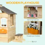 Outsunny Kids Outdoor Wooden Playhouse, Garden Adventure Cottage, Door, Service Station, Flower Pot Holder - Image 5