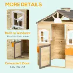 Outsunny Kids Outdoor Wooden Playhouse, Garden Adventure Cottage, Door, Service Station, Flower Pot Holder - Image 6