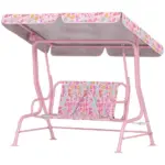 Kids Patio Swing, 2-Seater Outdoor Porch Swing with Safety Belt and Adjustable Canopy for Backyard Garden, Pink
