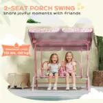 Kids Patio Swing, 2-Seater Outdoor Porch Swing with Safety Belt and Adjustable Canopy for Backyard Garden, Pink - Image 3