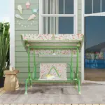 Kids Patio Swing Chair with Adjustable Canopy, Safety Belt for Patio, Garden, Poolside, Balcony, Green - Image 8
