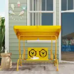 Kids Patio Swing Chair with Adjustable Canopy, Safety Belt for Patio, Garden, Poolside, Balcony, Yellow - Image 8