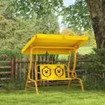Kids Patio Swing Chair with Adjustable Canopy, Safety Belt for Patio, Garden, Poolside, Balcony, Yellow - Image 10