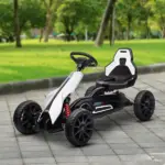 Kids Pedal Go Kart Outdoor Ride-on Toy with Adjustable Seat Swing Axle Handbrake White for Boys and Girls 3-8 Years - Image 10